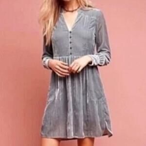 Holding Horses Anthropologie Women Size S Nantes Gray Crushed Velvet Shirt Dress